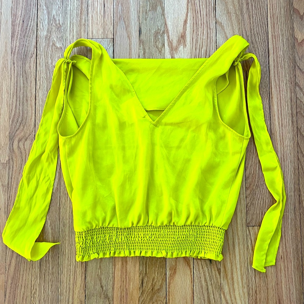 Anthropologie Maeve Womens Alida Cowl Neck Blouse Sleeveless Satin Neon Green 0